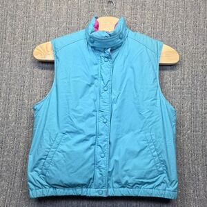VTG Eddie Bauer Goose Down Vest Women's Large Turquoise Pink 80s Cotton Puffer